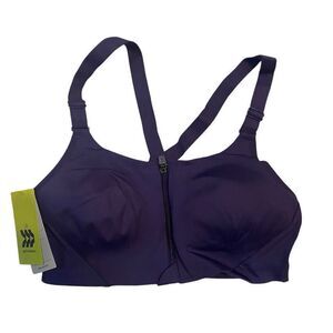 All In Motion NWT purple  size 34B sports bra zipper front High support Moisture